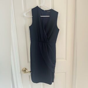 Elegant Draped Navy Sleeveless Dress